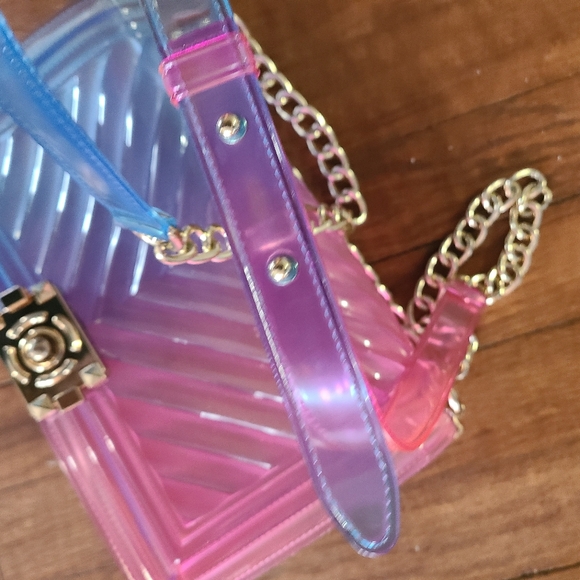 Jelly Purse Gradient‎ Pink and Blue Women's Bag Gold Chain Colorful Crossbody - Picture 13 of 16